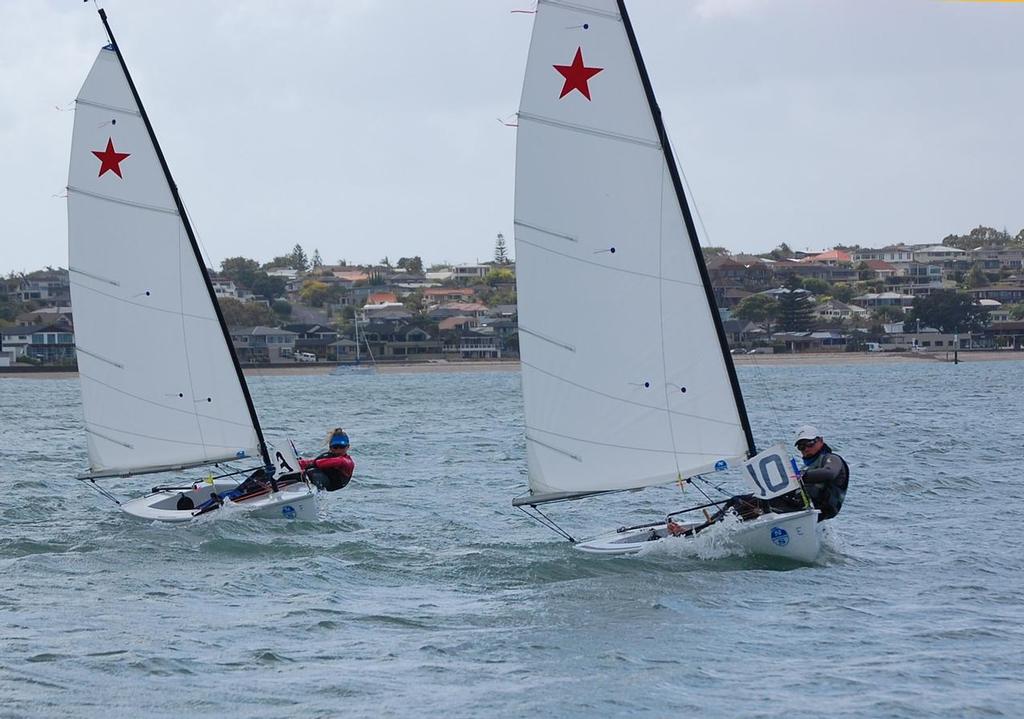 Zoe Bennet, Welligton, chasing contest winner Jack Frewin, North Island. Both sails were reefed for the fresh conditions - Starling Match Racing Nationals 2017 © Brian Peet